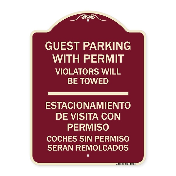 Signmission Guest Parking with Permit Violators Will Be Towed Estacionamento De Visita Con Permis, BU-1824-23926 A-DES-BU-1824-23926 - main